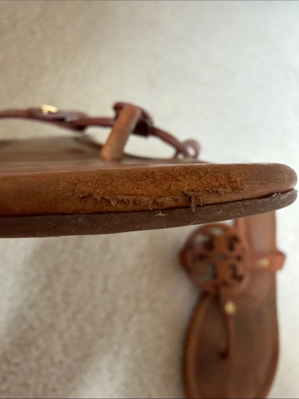 Tory Burch Miller Logo Thong Sandals in Cognac Brown